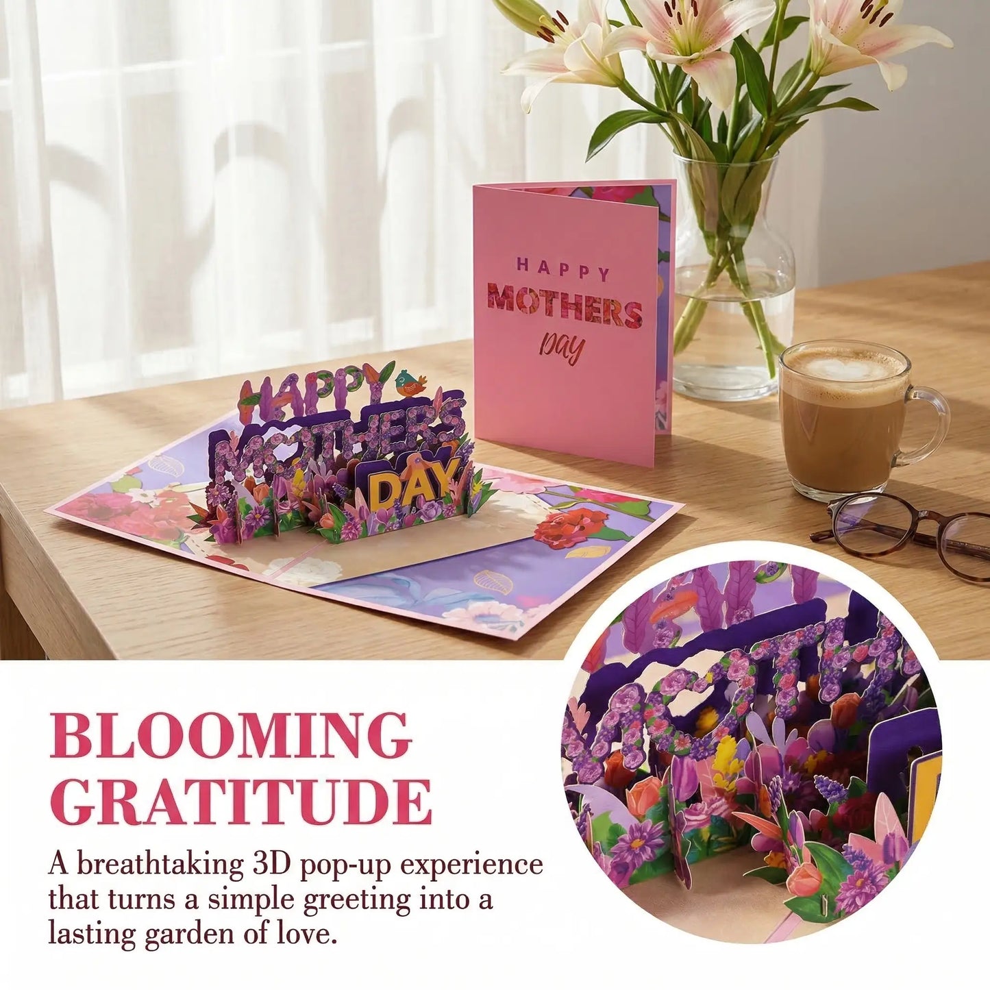 Pop up Mothers Day Card- Funny 3D Pop up Greeting Card-Surprise for Mom Greeting Card with Kraft Envelope - Hand-Drawn Designs by Artists-Mm