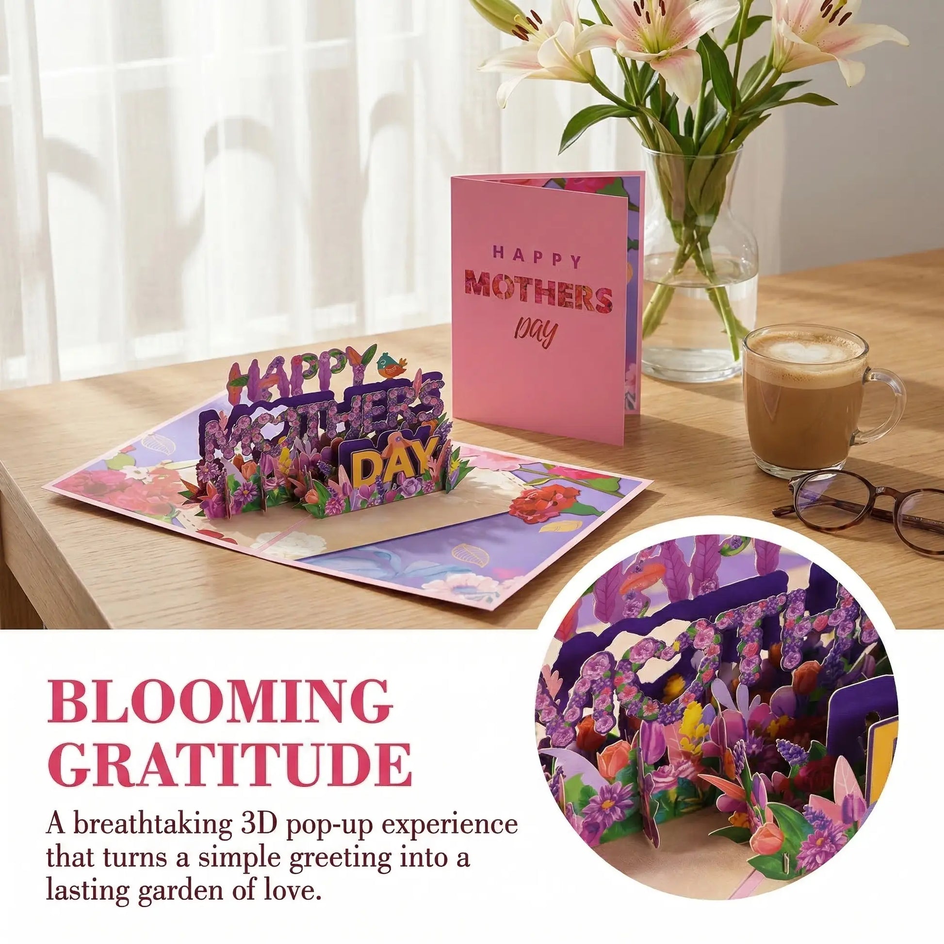 Pop up Mothers Day Card- Funny 3D Pop up Greeting Card-Surprise for Mom Greeting Card with Kraft Envelope - Hand-Drawn Designs by Artists-Mm