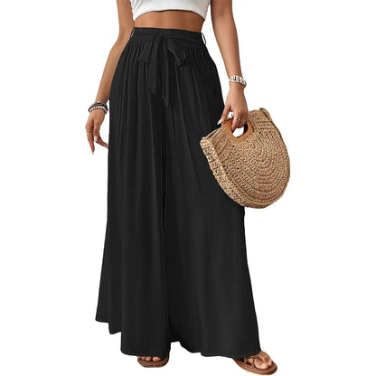 Bsubseach Wide Leg Pants Woman Flowy Floral Palazzo Pants for Women High Waisted Summer Casual Trousers Cruise Outfits