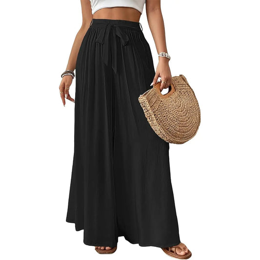 Bsubseach Wide Leg Pants Woman Flowy Floral Palazzo Pants for Women High Waisted Summer Casual Trousers Cruise Outfits