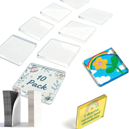10 Pack 2"X2" Clear Acrylic DIY Fridge Magnets Set with Adhesive Backing – Square Magnetic Photo Frames for Crafts, Kitchen, Classroom, Party & Office Decoration