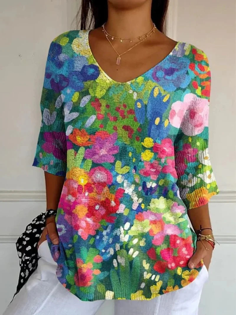 Paislee | Women'S Vintage Lovely Floral Art Print Casual Pullover Knit