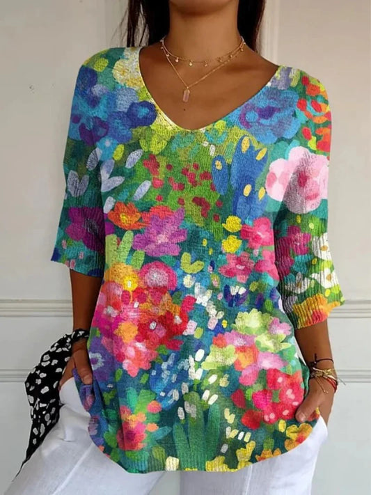Paislee | Women'S Vintage Lovely Floral Art Print Casual Pullover Knit