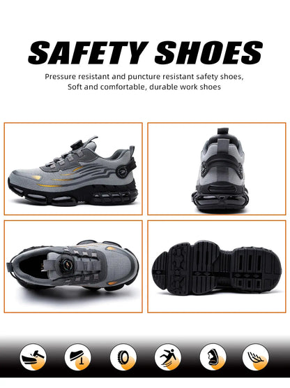 Men'S Steel Toe Work Shoes, Work Safety Shoes, Casual Comfortable Breathable Anti-Smash and Anti-Puncture Shoes, Fashionable Non-Slip Shoes for Outdoor Hiking