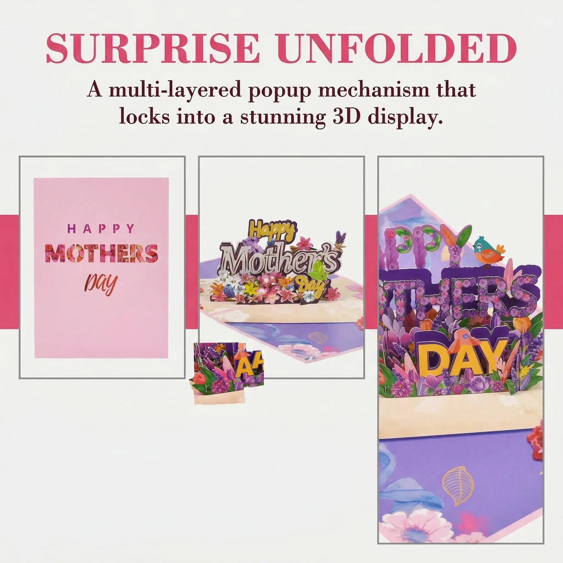 Pop up Mothers Day Card- Funny 3D Pop up Greeting Card-Surprise for Mom Greeting Card with Kraft Envelope - Hand-Drawn Designs by Artists-Mm