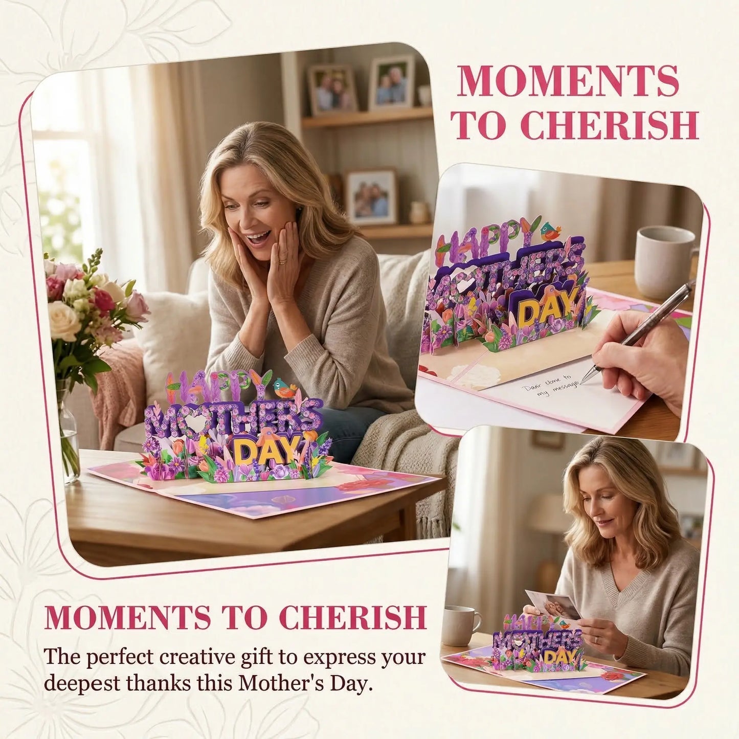 Pop up Mothers Day Card- Funny 3D Pop up Greeting Card-Surprise for Mom Greeting Card with Kraft Envelope - Hand-Drawn Designs by Artists-Mm