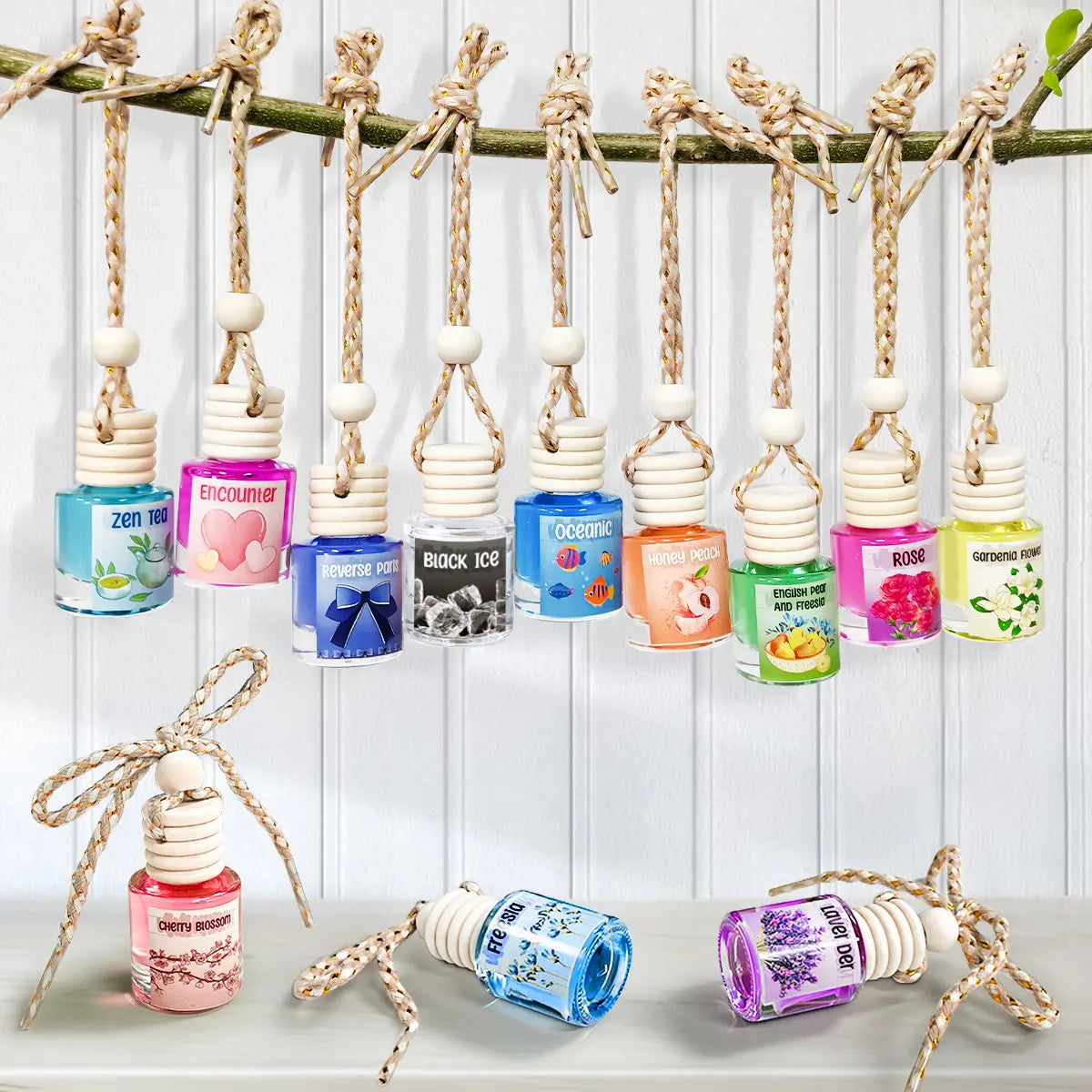 2Pack Car Air Fresheners Hanging Scent Oil Diffuser,8Ml Nature Frangrance Friut Juciy Perfume Last Long Time with Three Scents for Car & Live Gifts